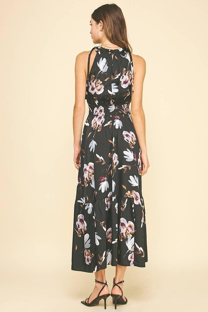 Women's Dresses - FLORAL HALTER NECK TIERED DRESS - - Cultured Cloths Apparel