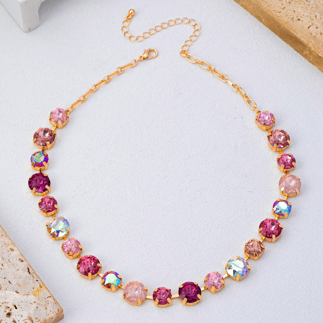 Accessories, Necklaces - Multi-Tone Pink and Purple Crystal Tennis Necklace| 80N93416 - - Cultured Cloths Apparel