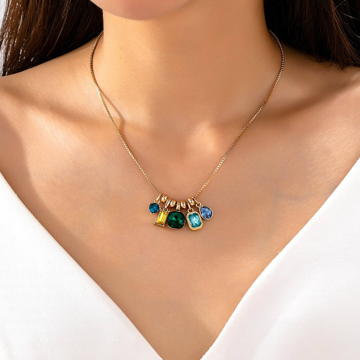 Accessories, Jewelry - Multicolor Crystal Cluster Charm Pendant Necklace | 80N93296 - EMERALD - Cultured Cloths Apparel