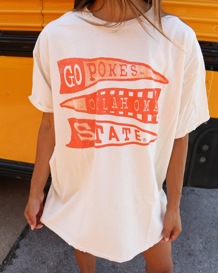 Graphic T-Shirts - OSU Oklahoma State Cowboys Pennant Off White Thrifted Tee - S - Cultured Cloths Apparel