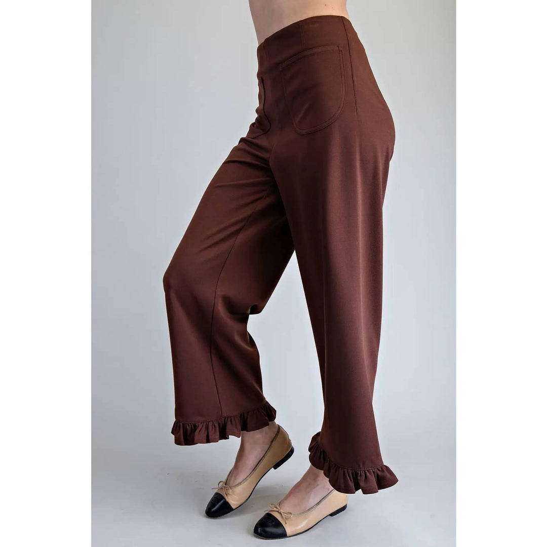 Pants - Straight Leg Ruffled Hem Pants - - Cultured Cloths Apparel