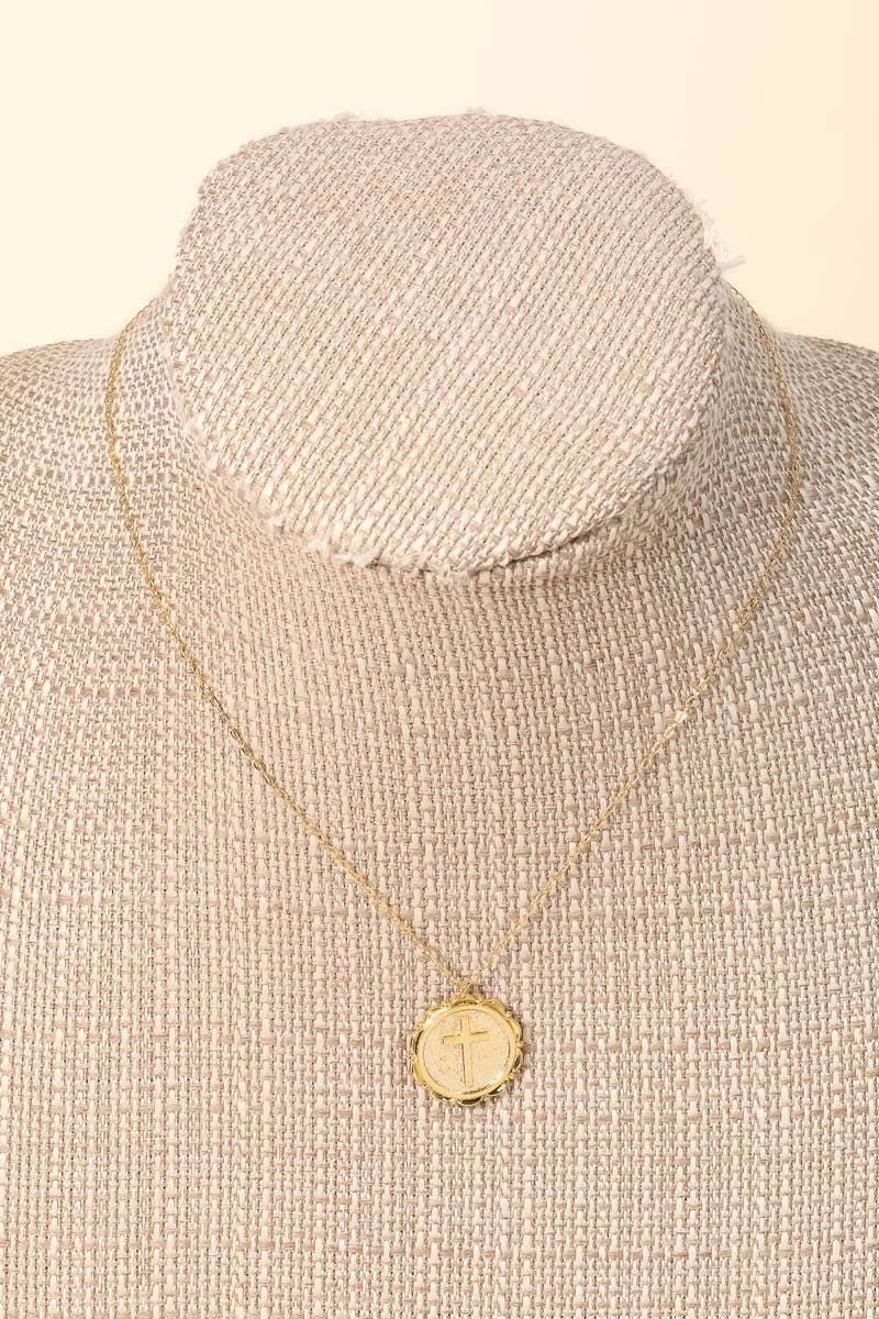 Accessories, Necklaces - Circle Cross Coin Pendant Necklace - - Cultured Cloths Apparel