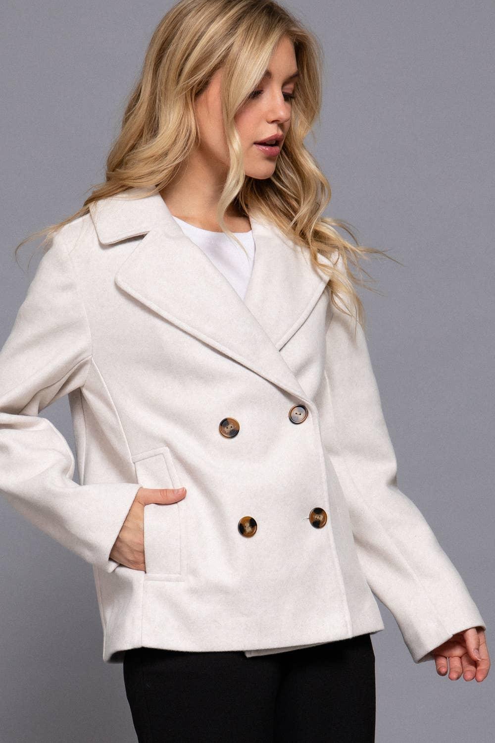 Outerwear - Long Sleeve Soft Felt Short Peacoat - - Cultured Cloths Apparel