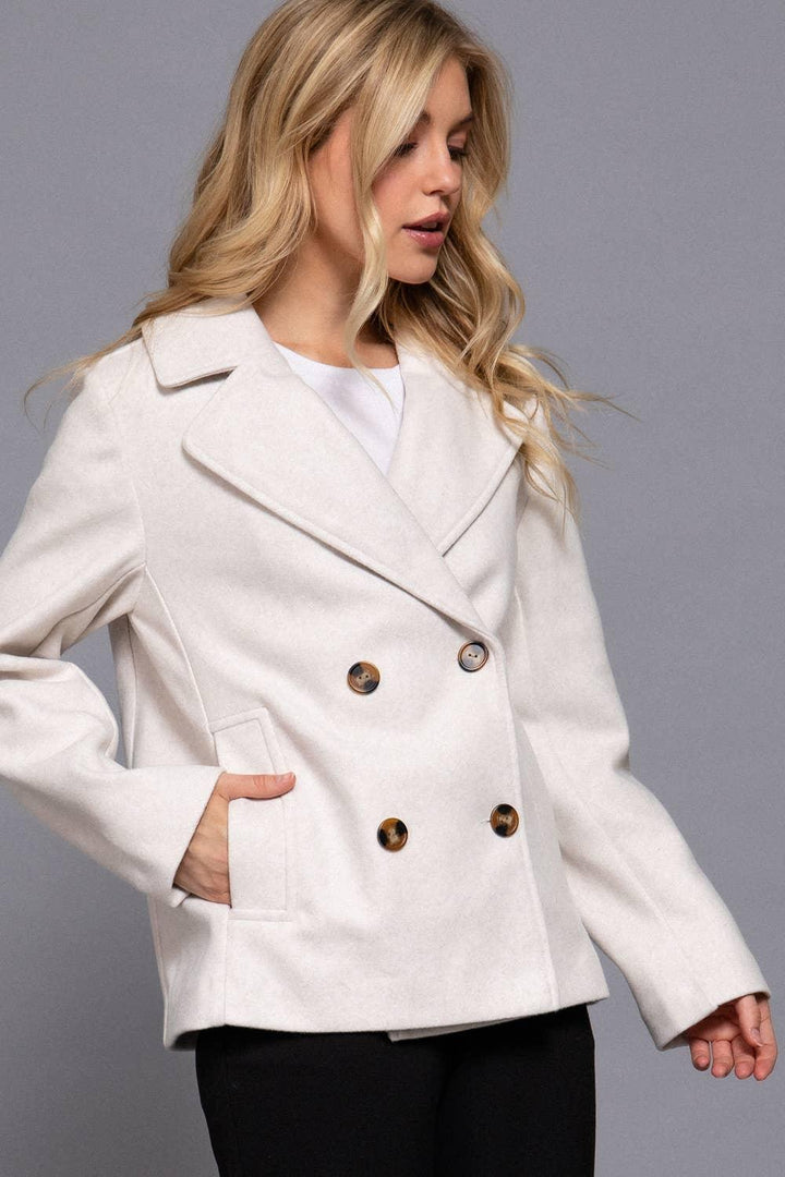 Outerwear - Long Sleeve Soft Felt Short Peacoat - - Cultured Cloths Apparel