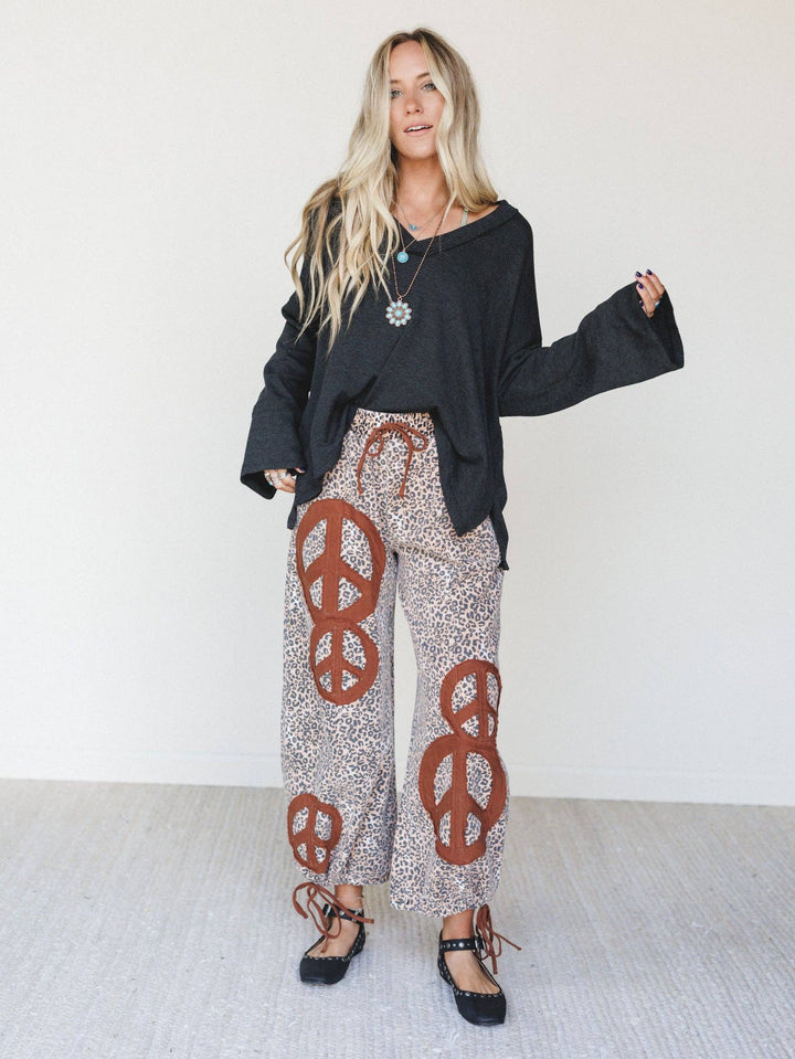 - Laurel Lee Patchwork Pants - Taupe Leopard - - Cultured Cloths Apparel
