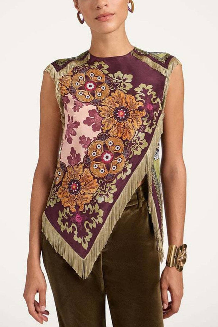 Asymmetrical Fringe Cross Top