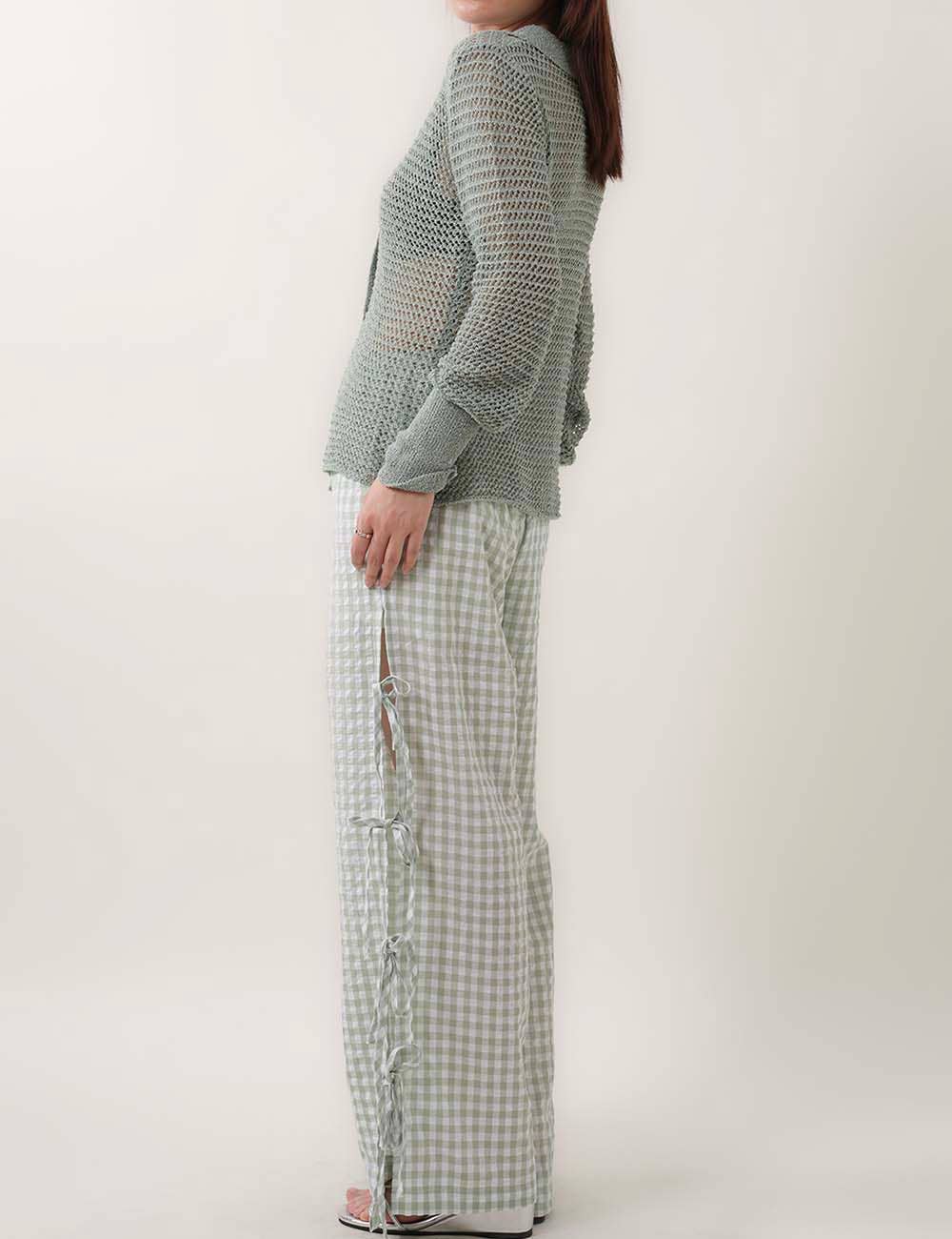 Pants - Bow Side Split Plaid Casual Pants - - Cultured Cloths Apparel