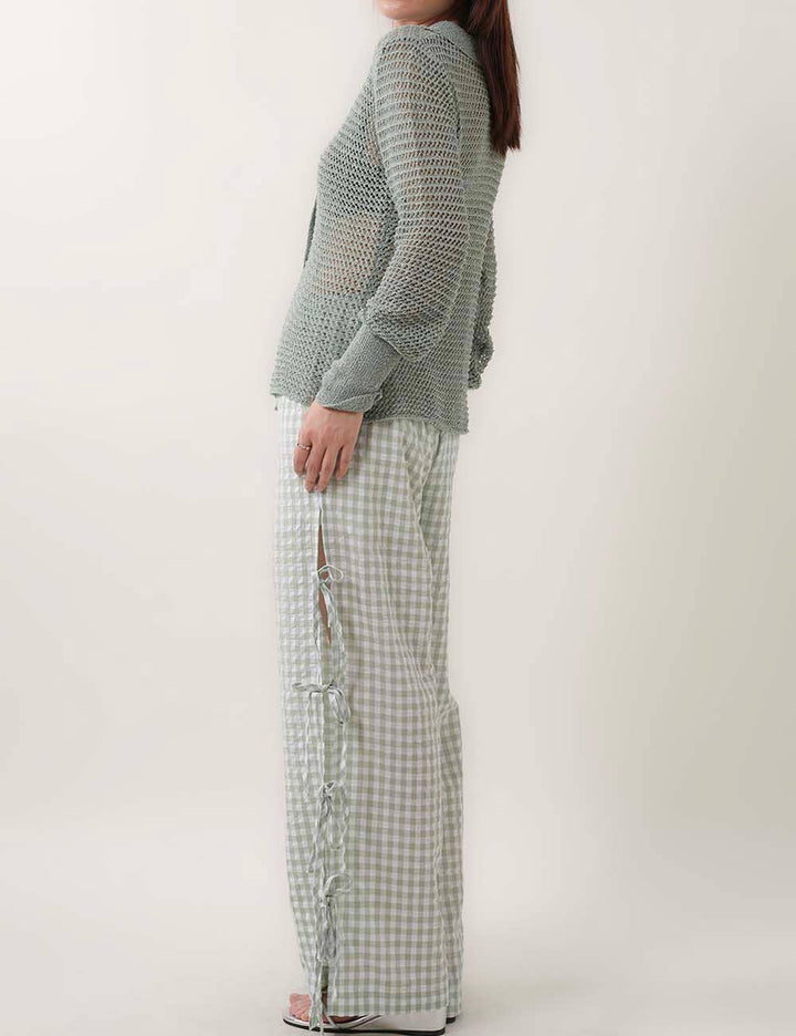 Pants - Bow Side Split Plaid Casual Pants - - Cultured Cloths Apparel