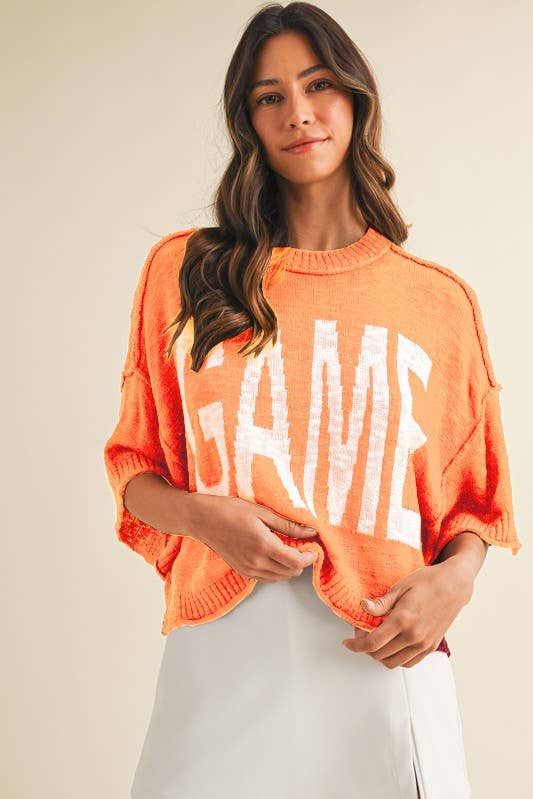 Orange Game Day Lettering Loose Fit Crop Sweater Top