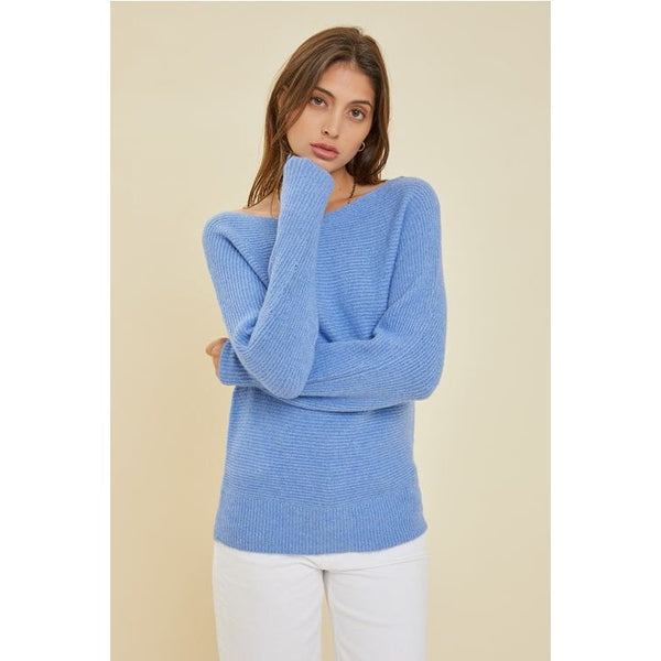 Women's Sweaters - Boatneck Ribbed Sweater Top -  - Cultured Cloths Apparel