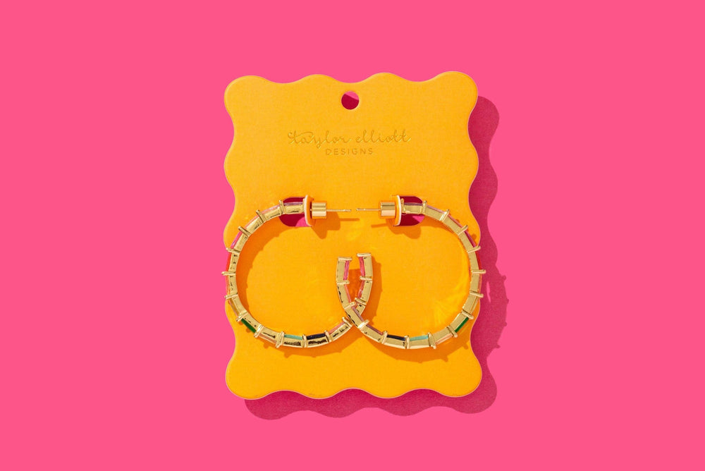 Accessories, Earrings - Hoop Earrings - Large - Gold-Plated w/ Colorful Gems - Reese - - Cultured Cloths Apparel