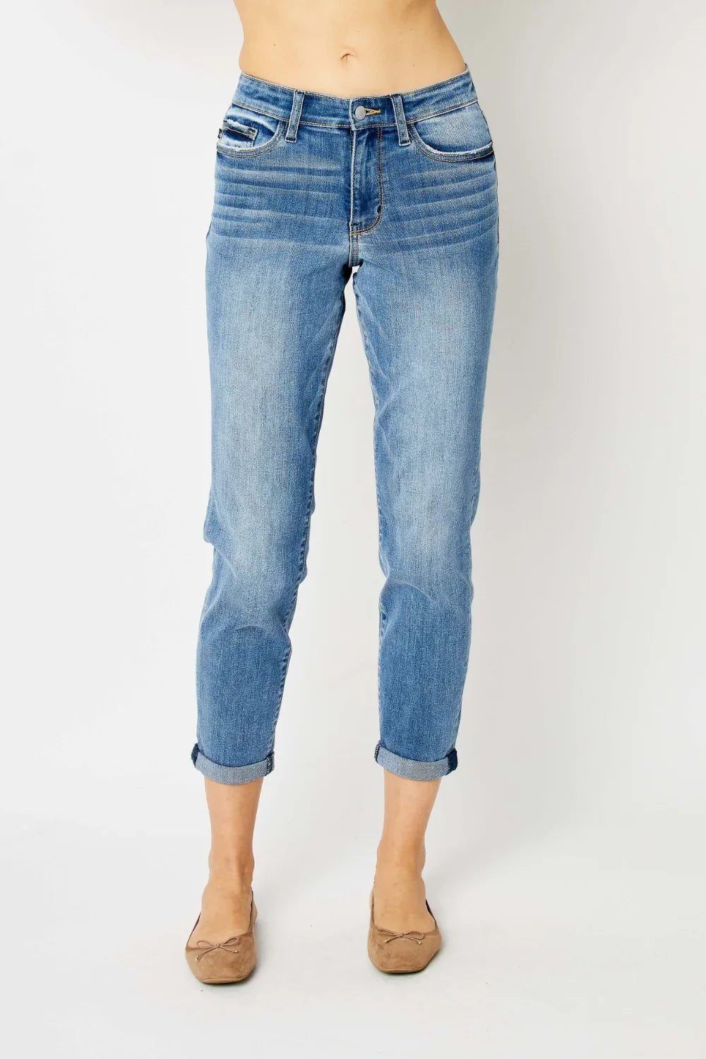 Denim - Judy Blue Full Size Cuffed Hem Slim Jeans - - Cultured Cloths Apparel