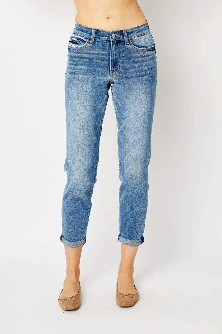 Denim - Judy Blue Full Size Cuffed Hem Slim Jeans - - Cultured Cloths Apparel