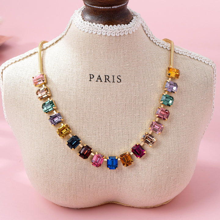 Accessories, Necklaces - Rainbow Emerald-Cut Gemstone Statement Necklace - - Cultured Cloths Apparel