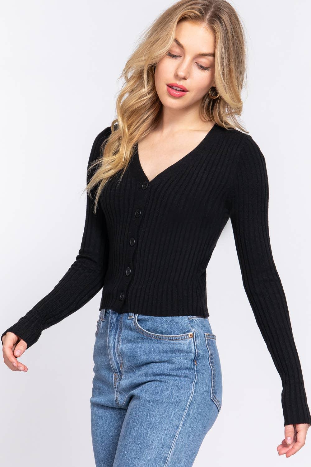 Long Sleeve V-neck Fitted Sweater Cardigan