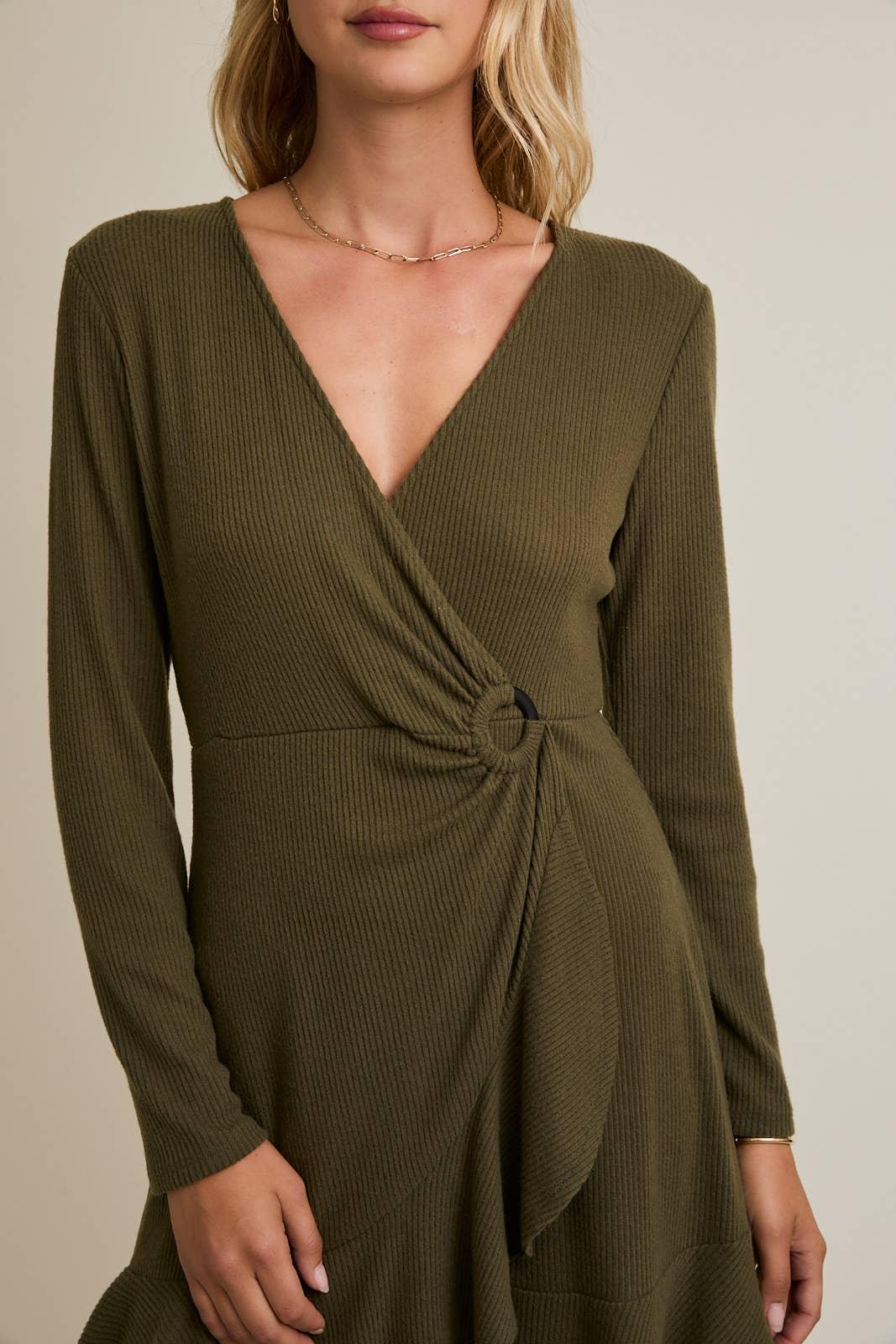 Women's Dresses - SURPLICE LONG SLEEVE O-RING TRIM MINI DRESS - - Cultured Cloths Apparel