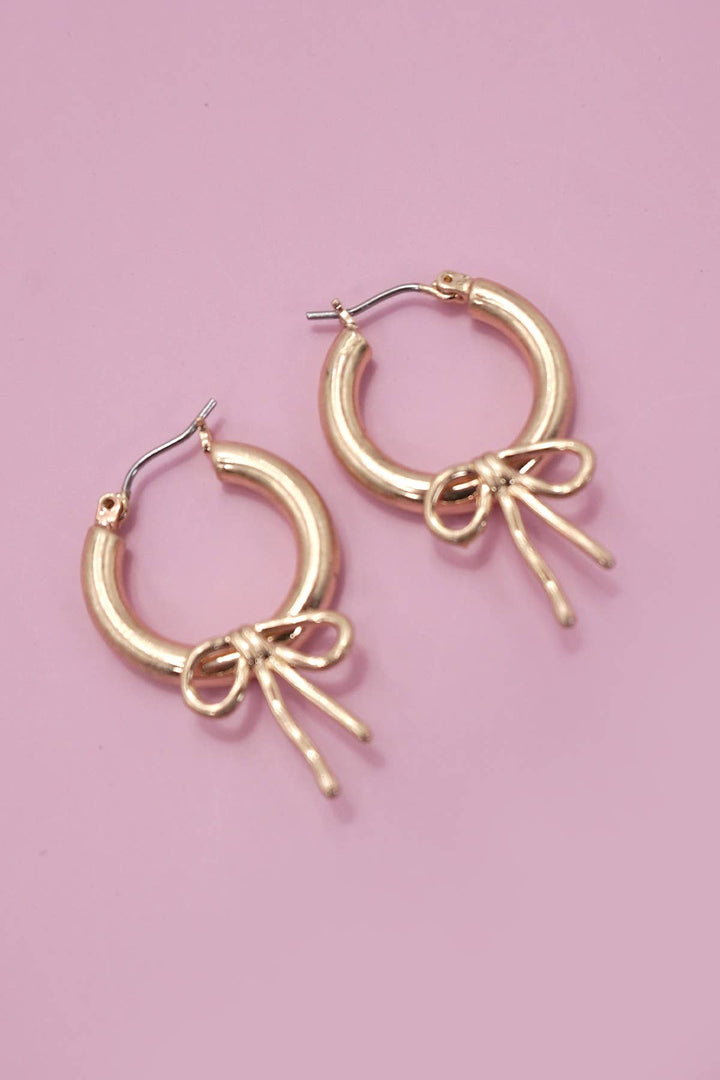 Accessories, Earrings - WORN GOLD BOW PUFFY HOOP EARRINGS | 80E06289 - Gold - Cultured Cloths Apparel
