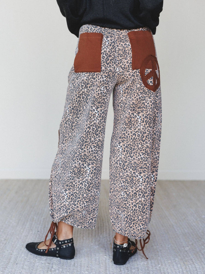 - Laurel Lee Patchwork Pants - Taupe Leopard - - Cultured Cloths Apparel