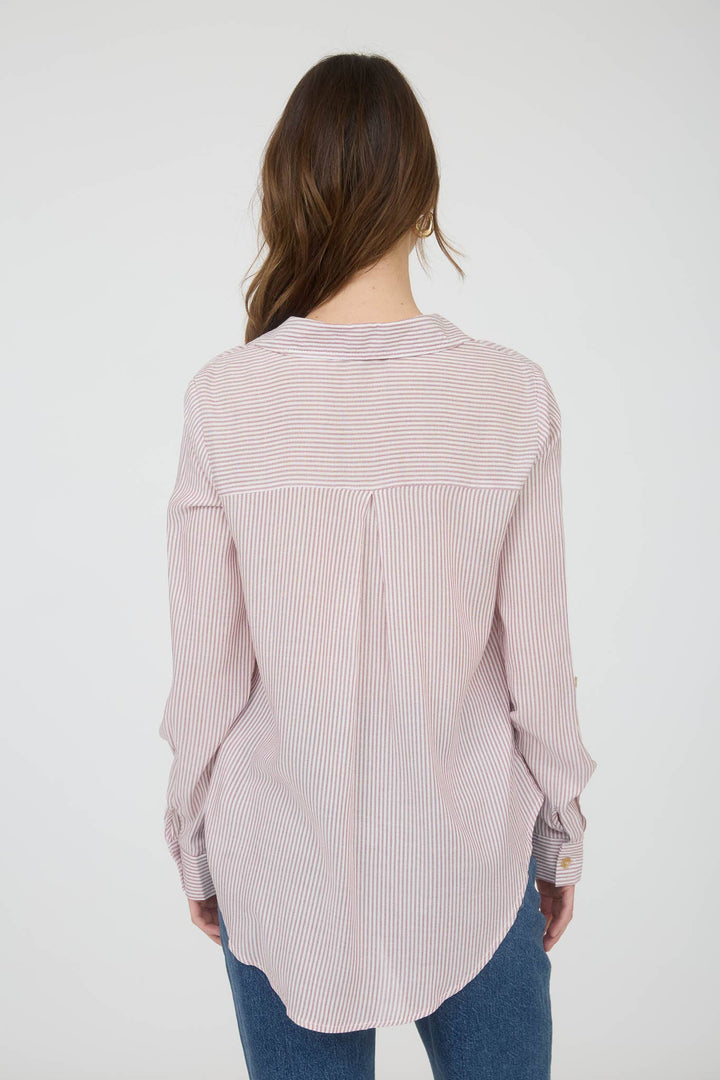 STRIPED COLLARED BUTTON DOWN WITH POCKETS