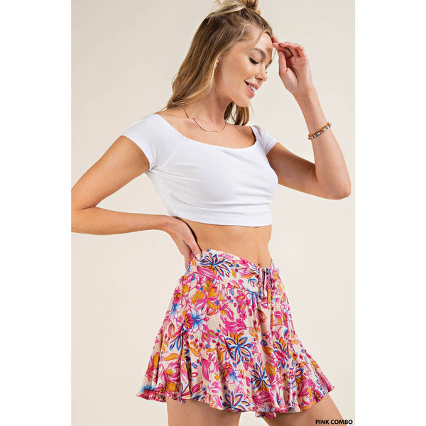 Women's Skirts - Aztec Floral Printed Smocked Back Waist Barbie Skirt -  - Cultured Cloths Apparel