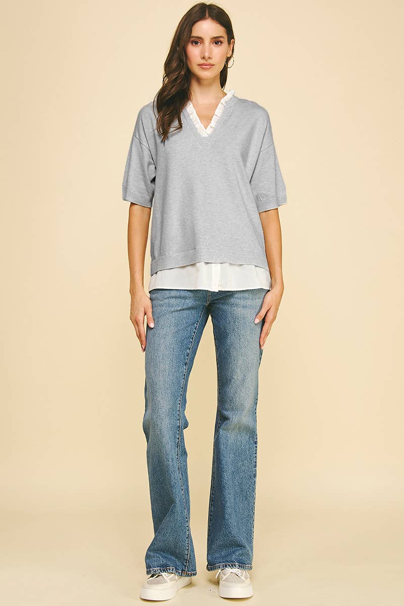 Women's Short Sleeve - MIXED MEDIA LAYERED KNIT TOP - - Cultured Cloths Apparel