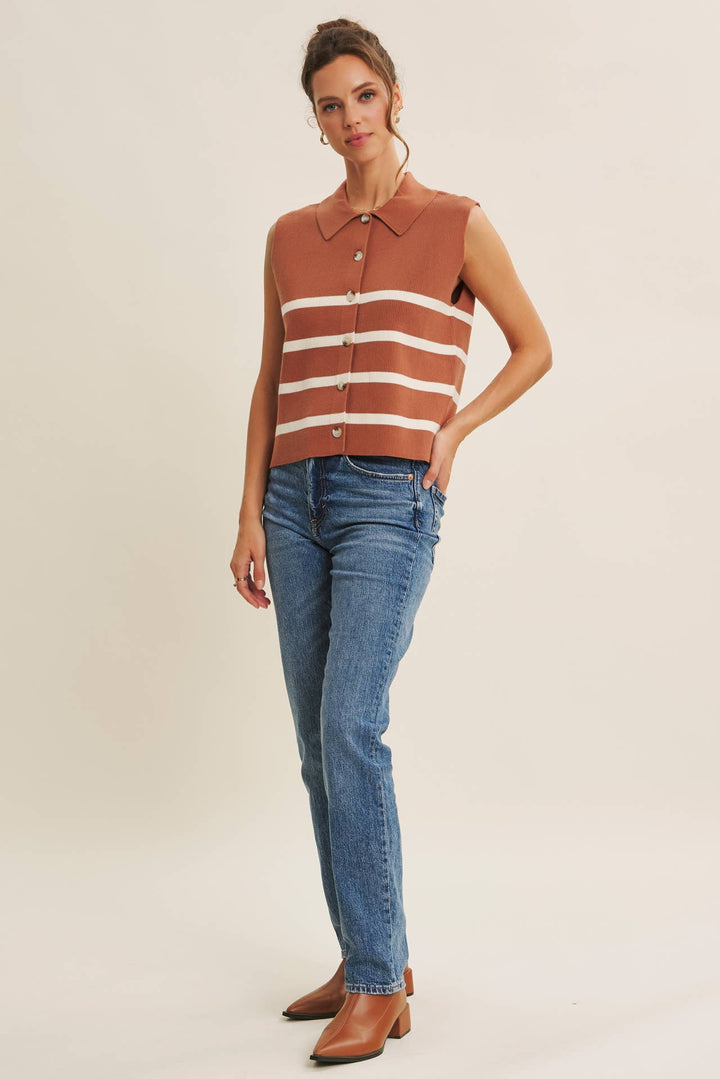 Women's Short Sleeve - ALL SEASON LAYERING VISCOSE RIB BUTTON-DOWN SWEATER VEST - - Cultured Cloths Apparel