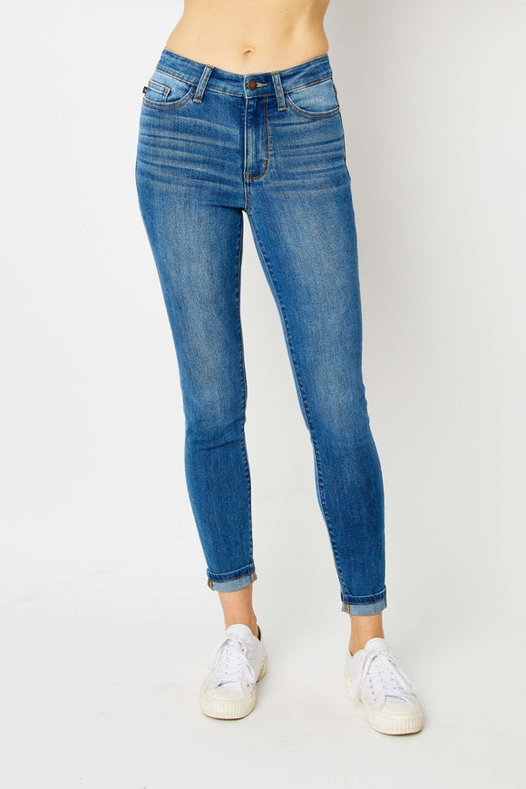 Denim - Judy Blue Full Size Cuffed Hem Skinny Jeans - Medium - Cultured Cloths Apparel