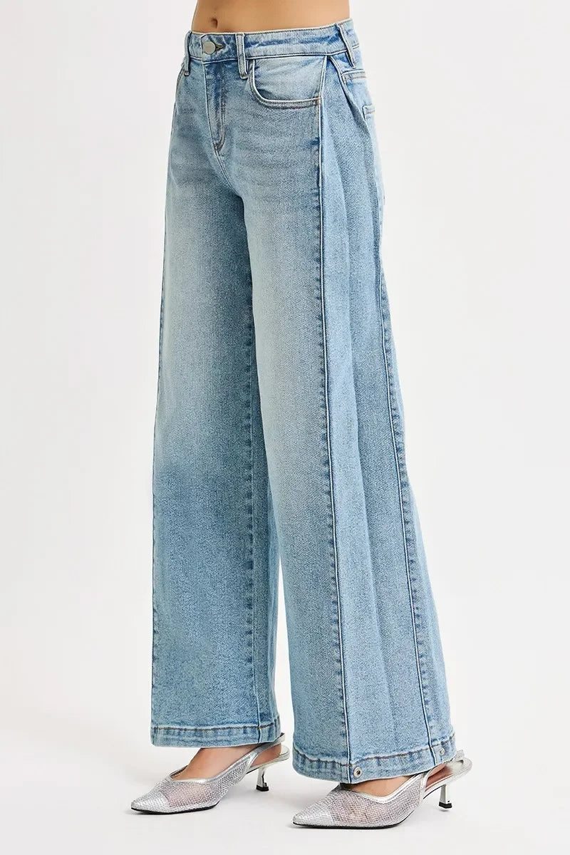 Denim - RISEN Mid Rise Wide Barrel Transferable Leg Snap Jeans - - Cultured Cloths Apparel