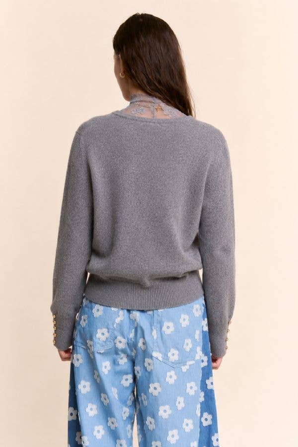 Lace High-Neck Layered V-Neck Sweater