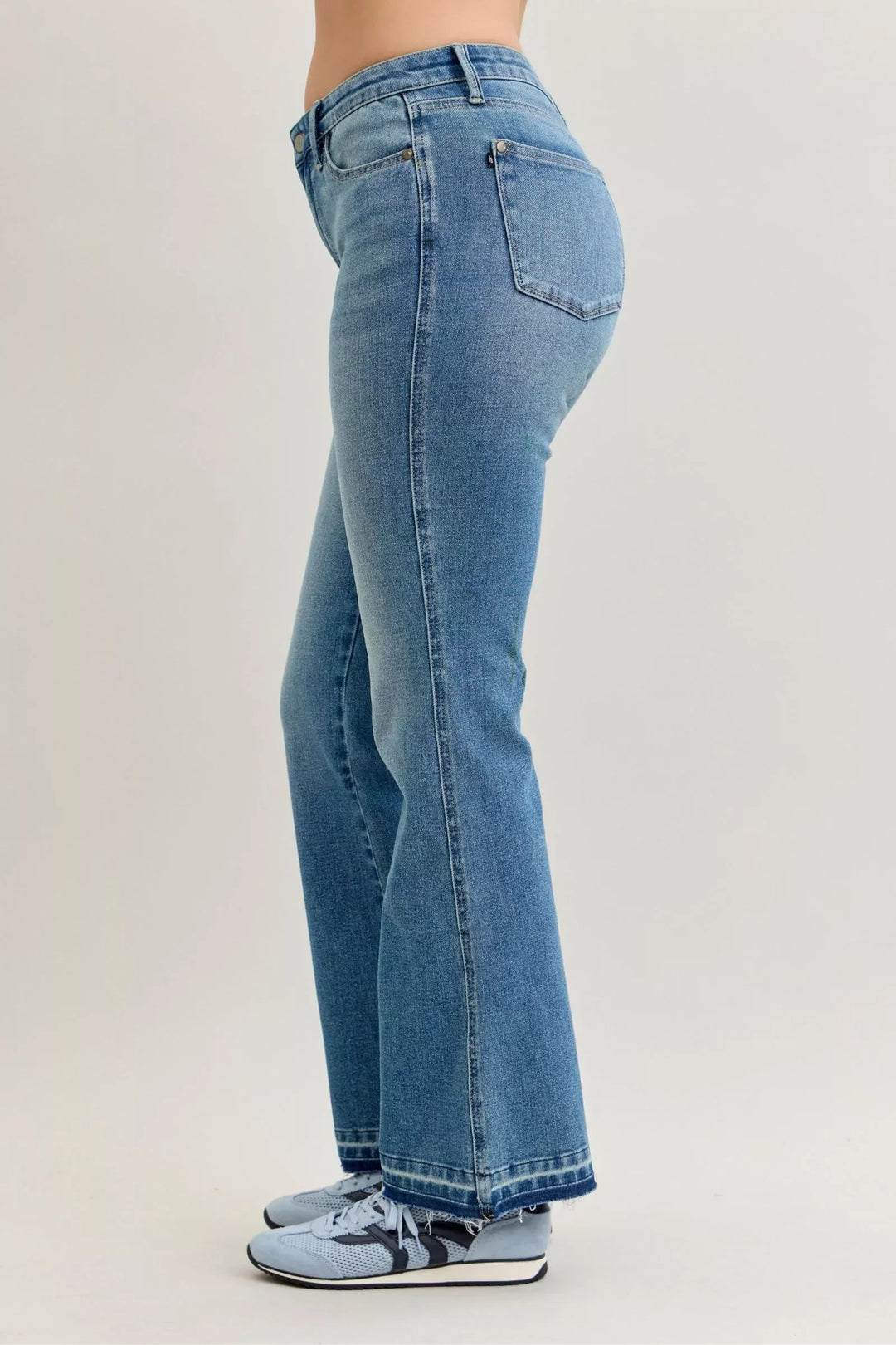 Denim - Judy Blue Full Size Mid Rise Slim Bootcut Tummy Control Release Hem Jeans Plus Size - - Cultured Cloths Apparel