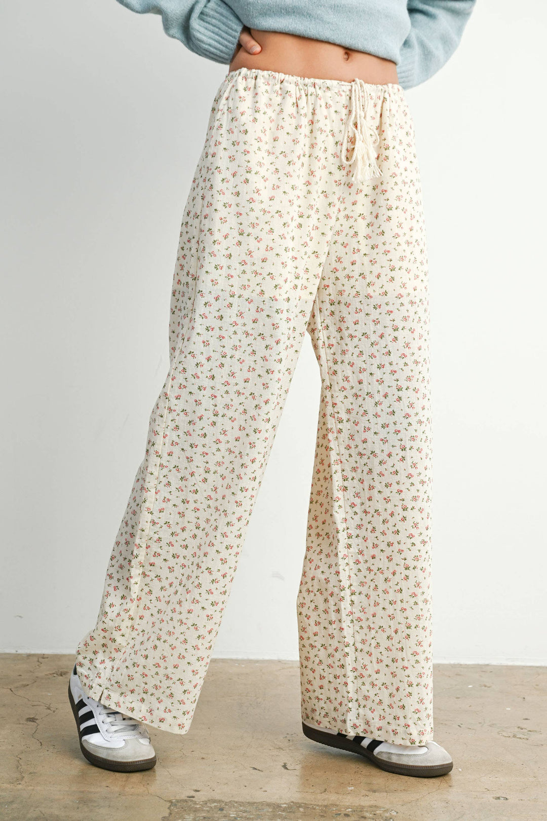 Pants - Floral Print Drawstring Pants - - Cultured Cloths Apparel