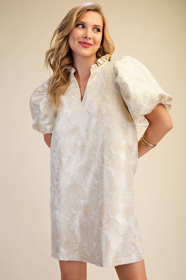 Dresses - Ruffle V-Neck Puff Sleeve Mini Dress - Spring / Summer - - Cultured Cloths Apparel