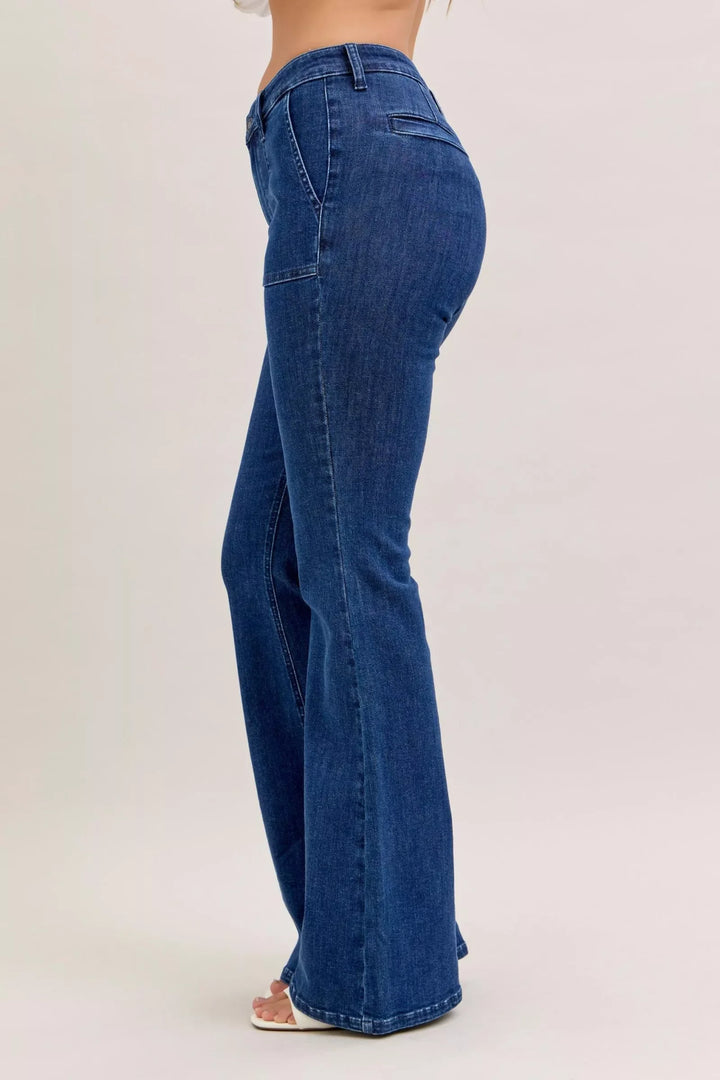Denim - Judy Blue High Waist Flare Jeans with Front Patch Pockets - - Cultured Cloths Apparel