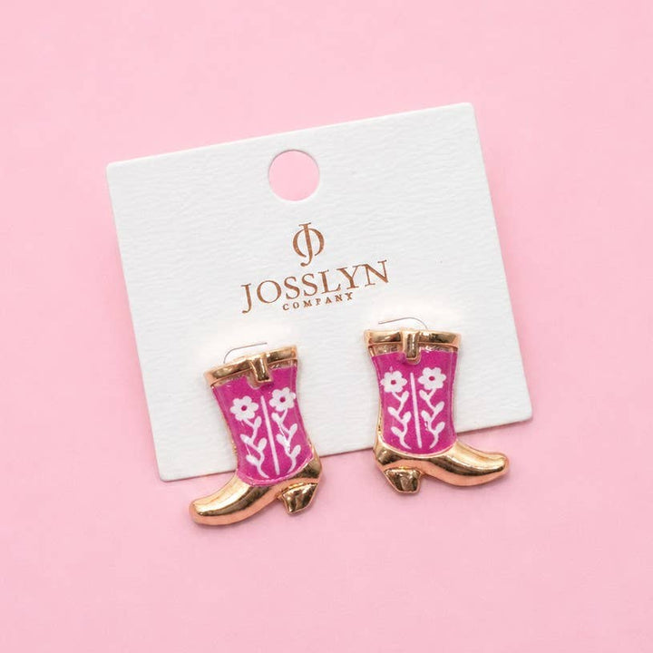Accessories, Earrings - Western Boot Stud Enamel Charm Statement Earrings | 40E507 - - Cultured Cloths Apparel