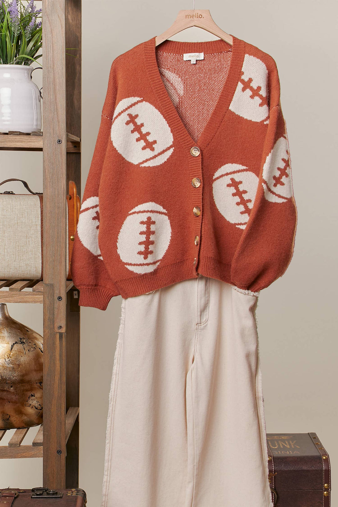 Cardigans - Football Button V Neck Knit Cardigans - - Cultured Cloths Apparel