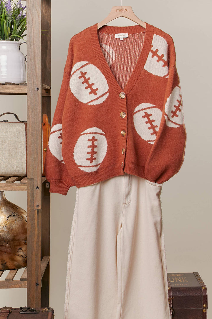 Cardigans - Football Button V Neck Knit Cardigans - - Cultured Cloths Apparel