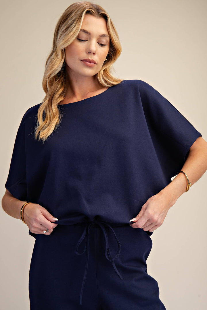 - Round Neck Asymmetrical Hem Adjustable With Ties Top - - Cultured Cloths Apparel