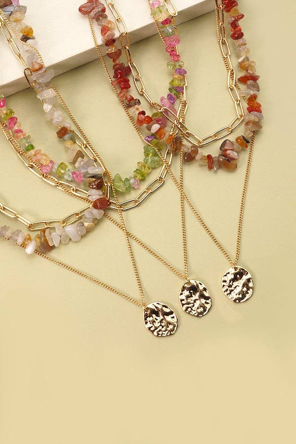 Accessories, Necklaces - NATURAL STONE LAYER NECKLACE | 25N370 - - Cultured Cloths Apparel