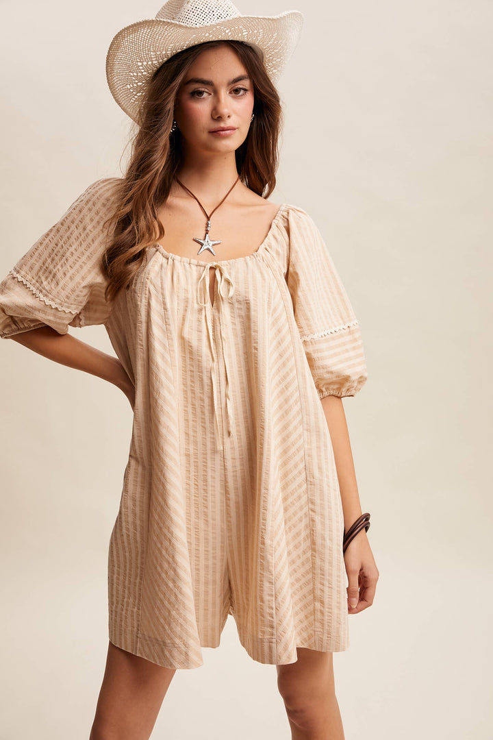 Romper - Striped Puff Sleeve Romper - - Cultured Cloths Apparel