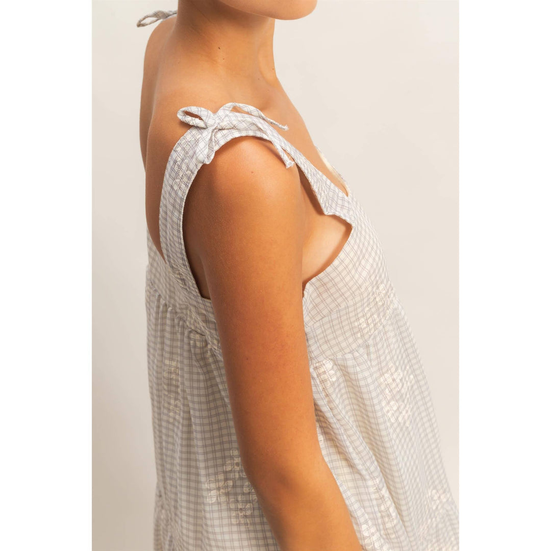 Dresses - Tiered Gingham Dress With Embroidery - - Cultured Cloths Apparel