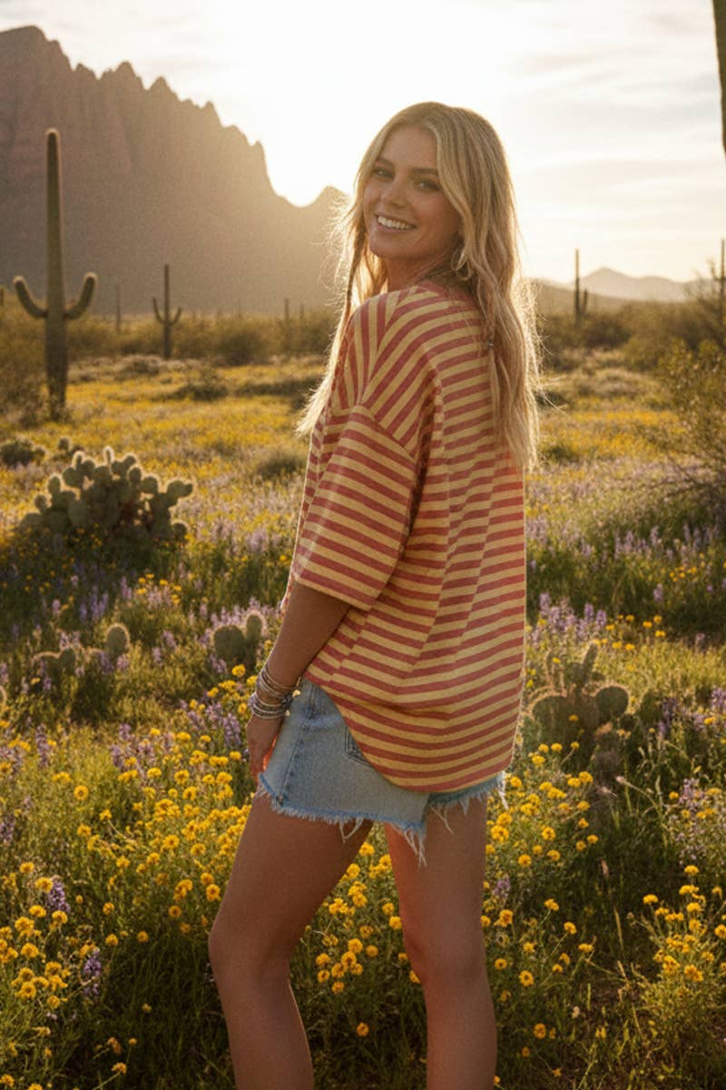 Women's Short Sleeve - STRIPED OVERSIZED SHORT SLEEVE TOP - - Cultured Cloths Apparel