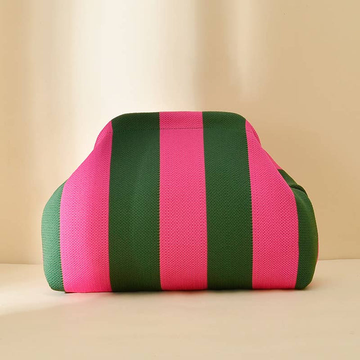 Compact Urban Chic Stripe Design Clutch Bag Makeup Pouch