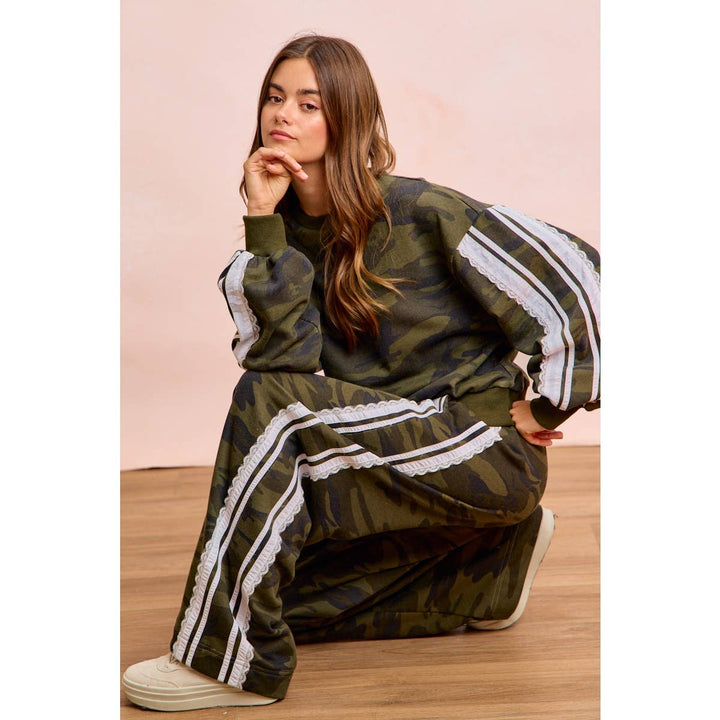 Pants - CAMOUFLAGE FRENCH TERRY LACE CONTRAST SWEATPANTS - - Cultured Cloths Apparel