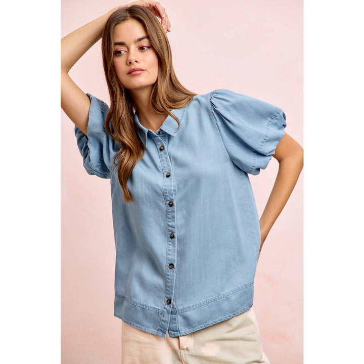 Women's Short Sleeve - PUFF SLEEVES WASHED TENCEL SHIRT TOP - XL - Cultured Cloths Apparel