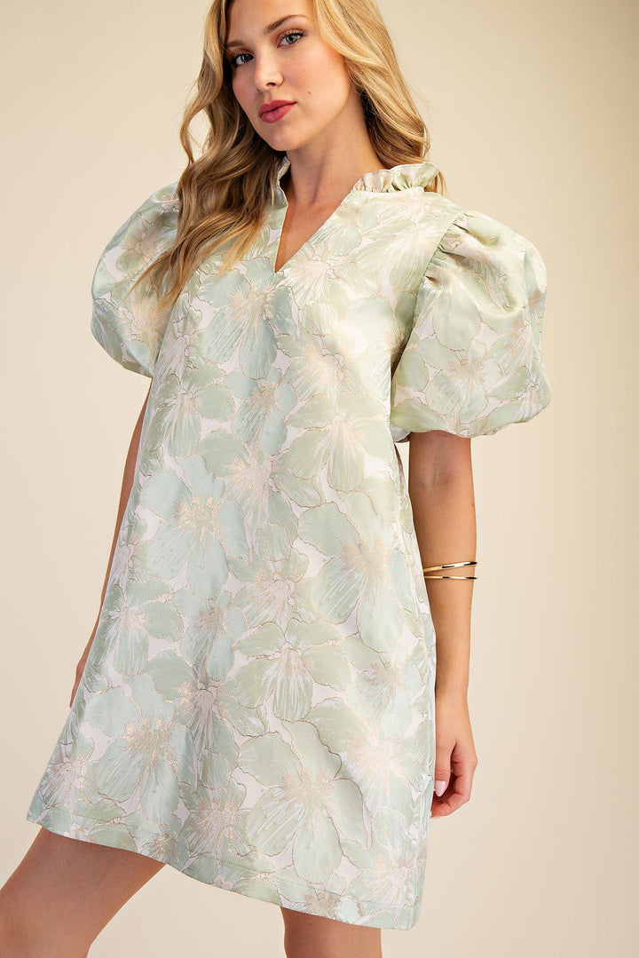 Dresses - Ruffle V-Neck Puff Sleeve Mini Dress - Spring / Summer - - Cultured Cloths Apparel