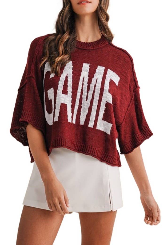 Orange Game Day Lettering Loose Fit Crop Sweater Top