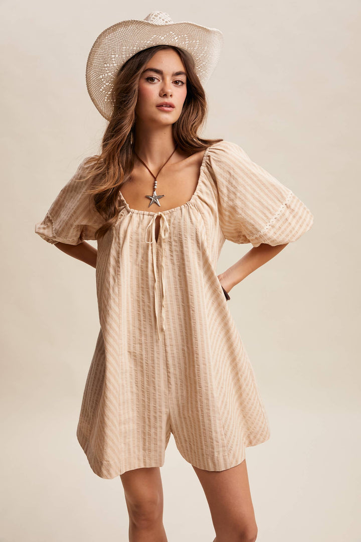 Romper - Striped Puff Sleeve Romper - - Cultured Cloths Apparel