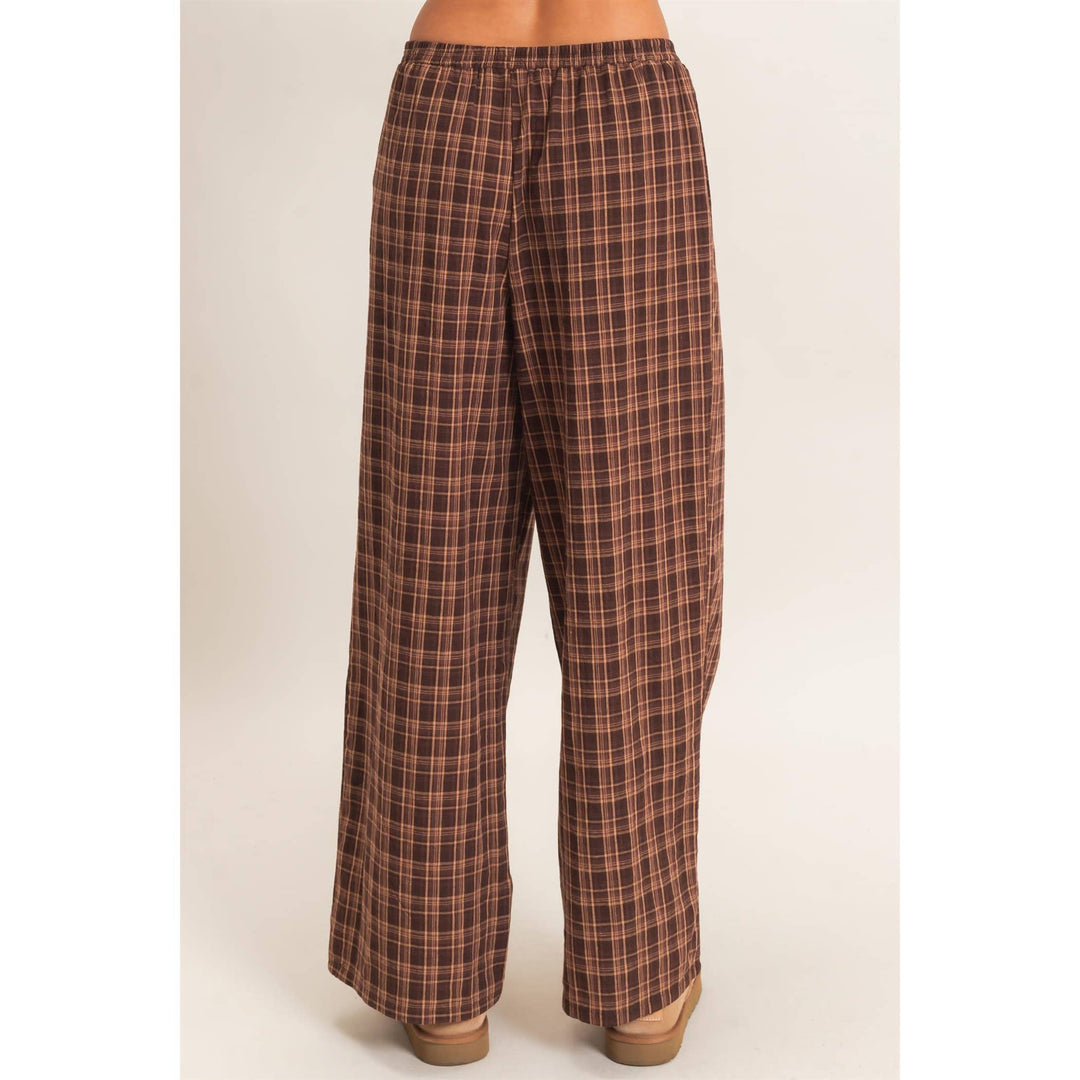 Elastic Waist Plaid Pants