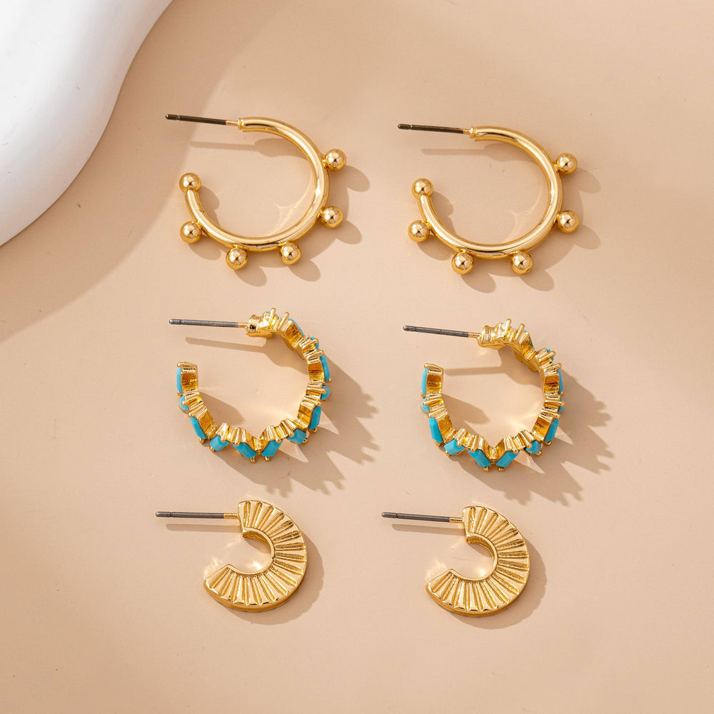 Accessories, Earrings - Turquoise Enamel Hoop Trio Earring Set - - Cultured Cloths Apparel