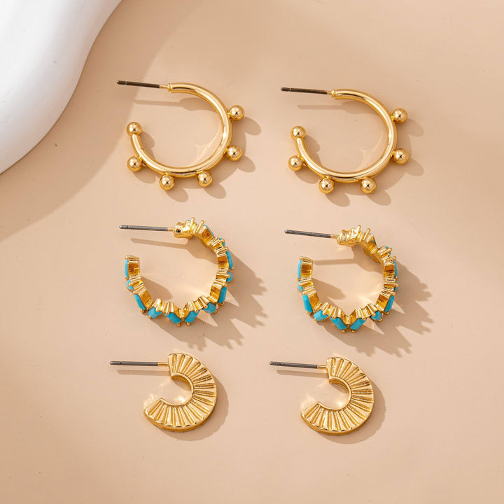 Accessories, Earrings - Turquoise Enamel Hoop Trio Earring Set - - Cultured Cloths Apparel
